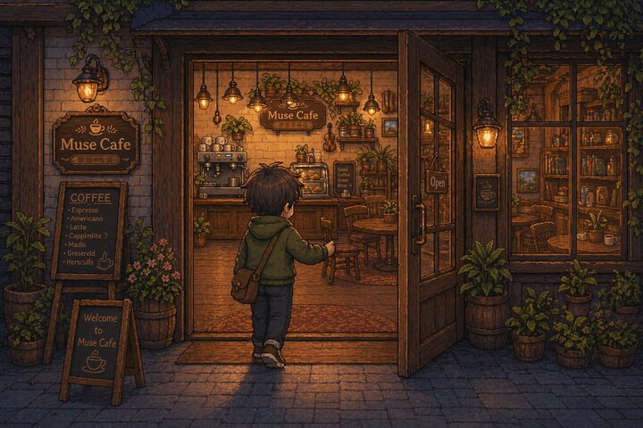 Entering the café