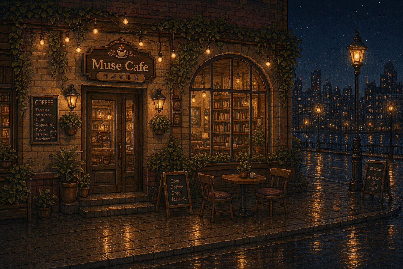 MuseCafe at night